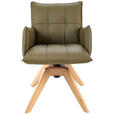 ARMLEHNSTUHL  in Echtleder pigmentiert  - Eichefarben/Olivgrün, Design, Leder/Holz (86/57/65cm) - Valnatura