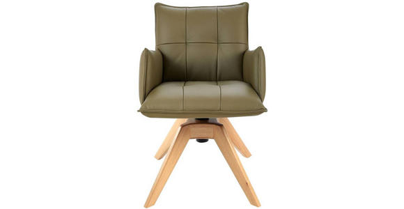 ARMLEHNSTUHL  in Echtleder pigmentiert  - Eichefarben/Olivgrün, Design, Leder/Holz (86/57/65cm) - Valnatura