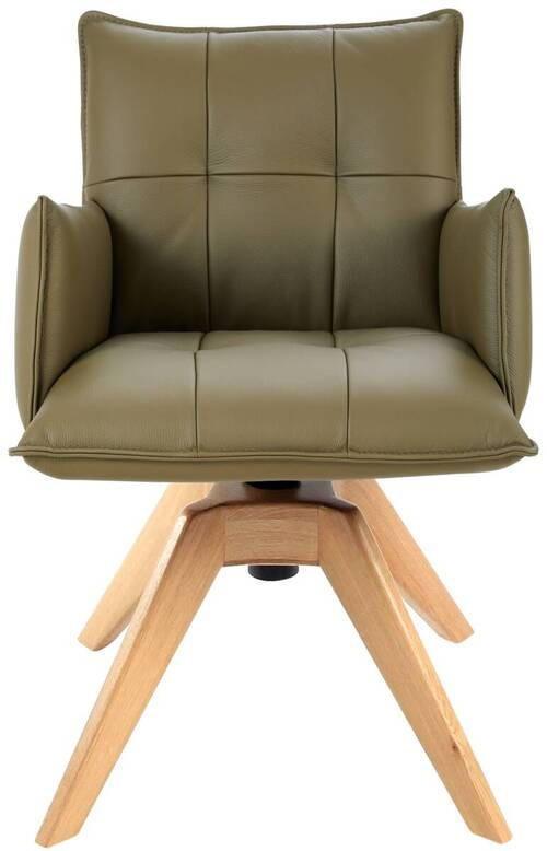 ARMLEHNSTUHL  in Echtleder pigmentiert  - Eichefarben/Olivgrün, Design, Leder/Holz (86/57/65cm) - Valnatura