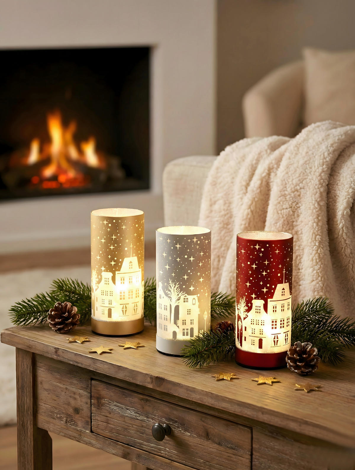 LED-WEIHNACHTSFIGUR  - Beige/Rot, LIFESTYLE, Glas (7/15,5cm)