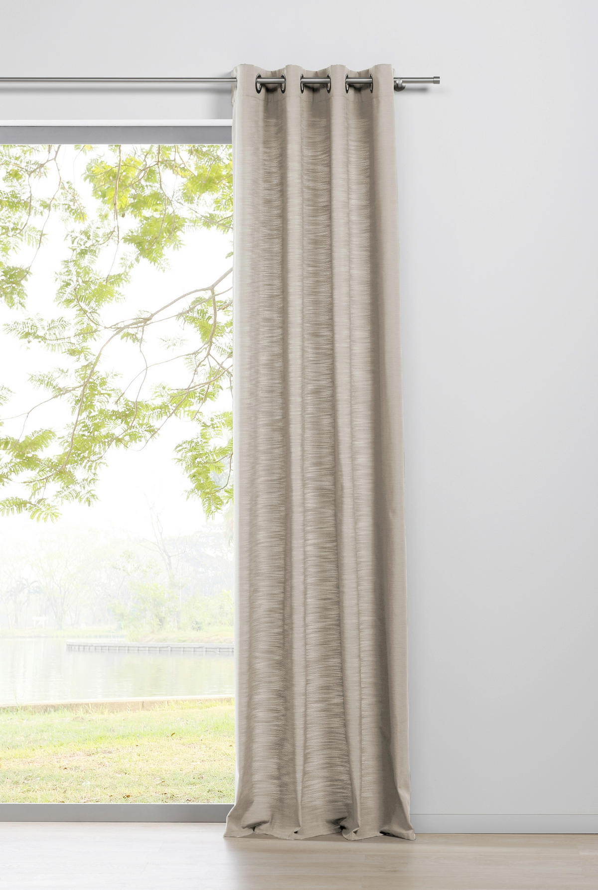 ÖSENVORHANG halbtransparent  - Beigebraun, Basics, Textil (135/245cm)