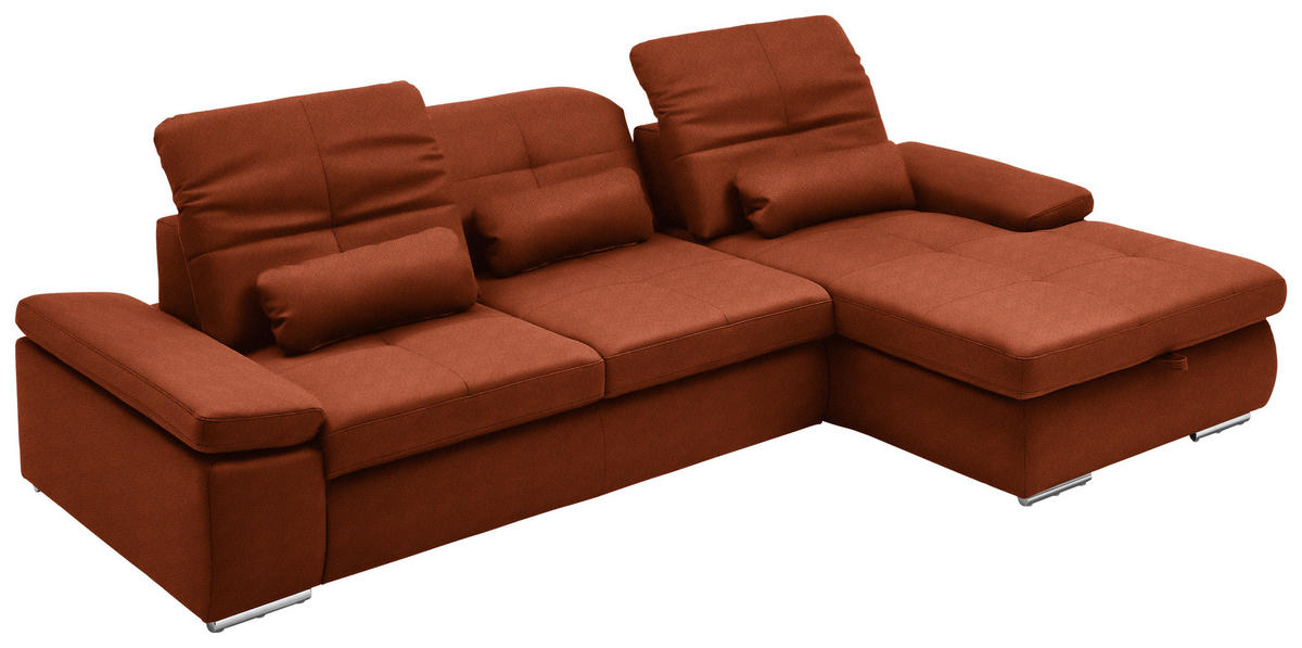 ECKSOFA  in Flachgewebe Terracotta  309/195 cm  - Chromfarben/Terracotta, Design, Textil (309/195cm) - Beldomo Style