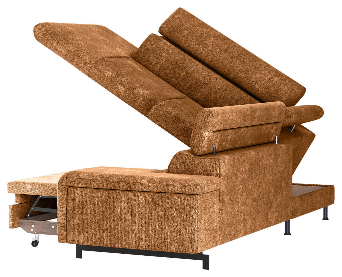 ECKSOFA in Chenille Cognac  - Cognac/Schwarz, Textil/Metall (215/262cm) - MID.YOU