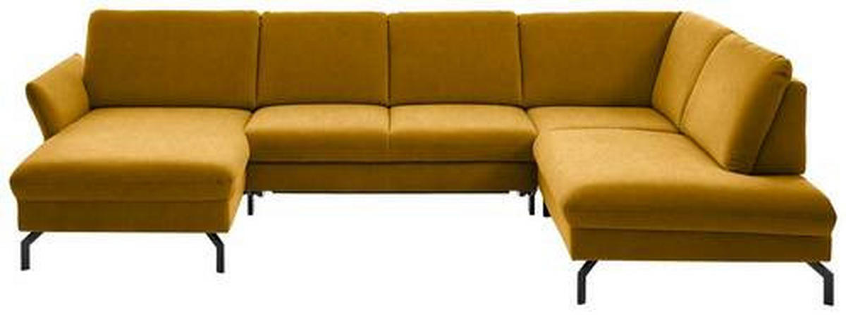 WOHNLANDSCHAFT in Velours Currygelb  - Currygelb/Schwarz, Design, Textil/Metall (179/335/220cm) - Beldomo System