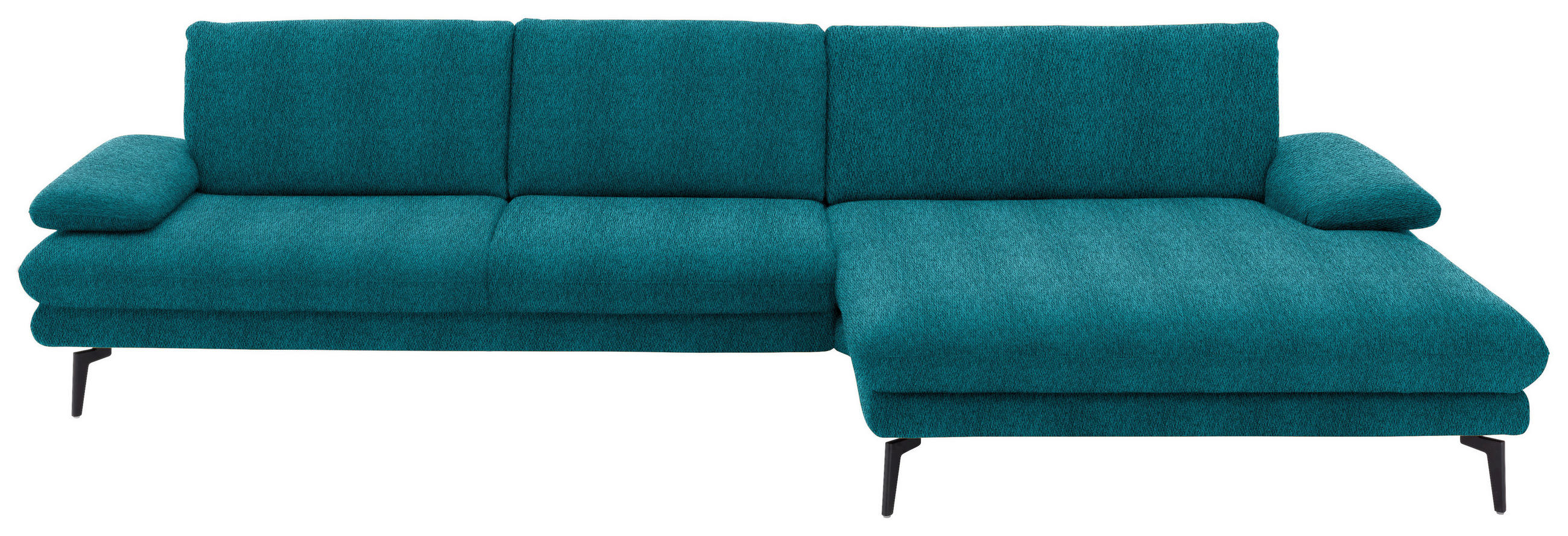 ECKSOFA in Chenille Petrol  - Petrol/Schwarz, Design, Textil/Metall (310/180cm) - Dieter Knoll