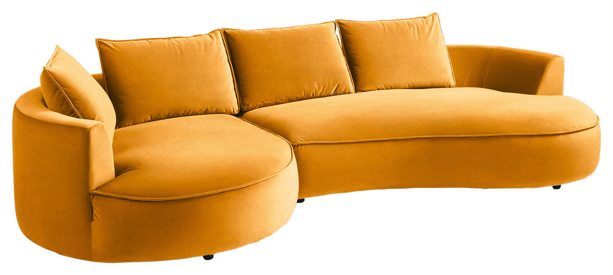 BIGSOFA Samt Currygelb  - Currygelb/Schwarz, Design, Kunststoff/Textil (154/82/322cm) - home24
