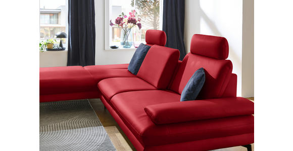 ECKSOFA in Echtleder Rot 195/308 cm - Rot/Schwarz, Design, Leder/Metall (195/308cm) - Dieter Knoll