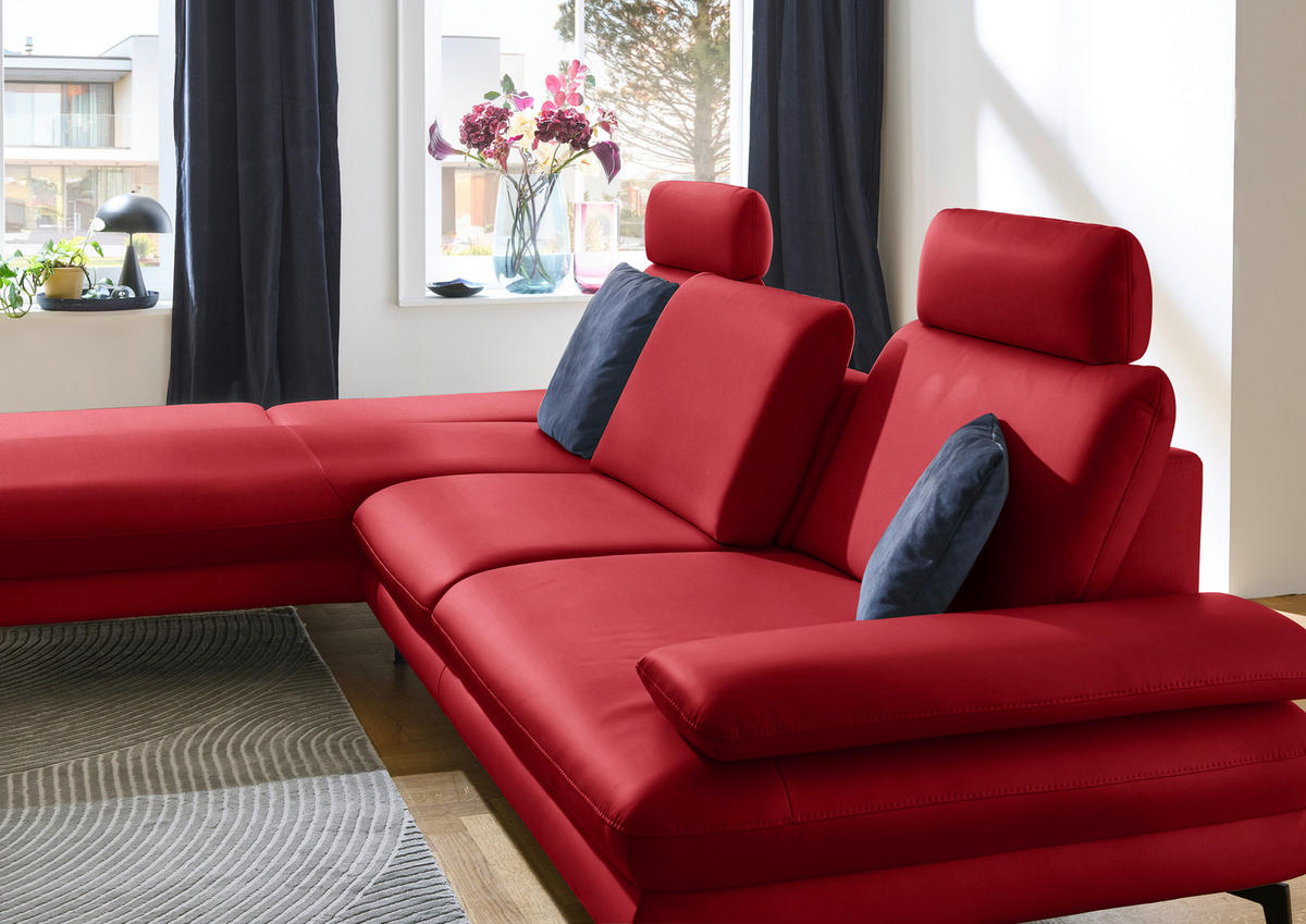ECKSOFA in Echtleder Rot  - Rot/Schwarz, Design, Leder/Metall (195/308cm) - Dieter Knoll