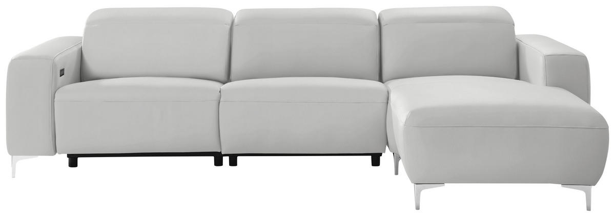 ECKSOFA Hellgrau Echtleder  - Chromfarben/Hellgrau, Design, Leder/Metall (292/177cm) - Pure Home Lifestyle