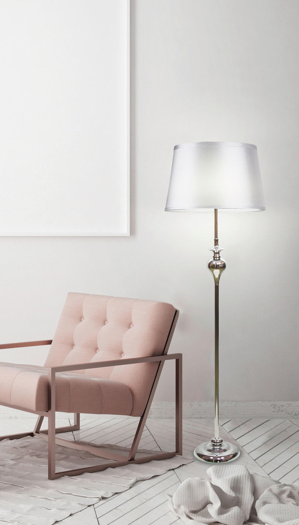 GOLVLAMPA 35/35/135 cm    - kromfärg, Klassisk, metall/textil (35/35/135cm)
