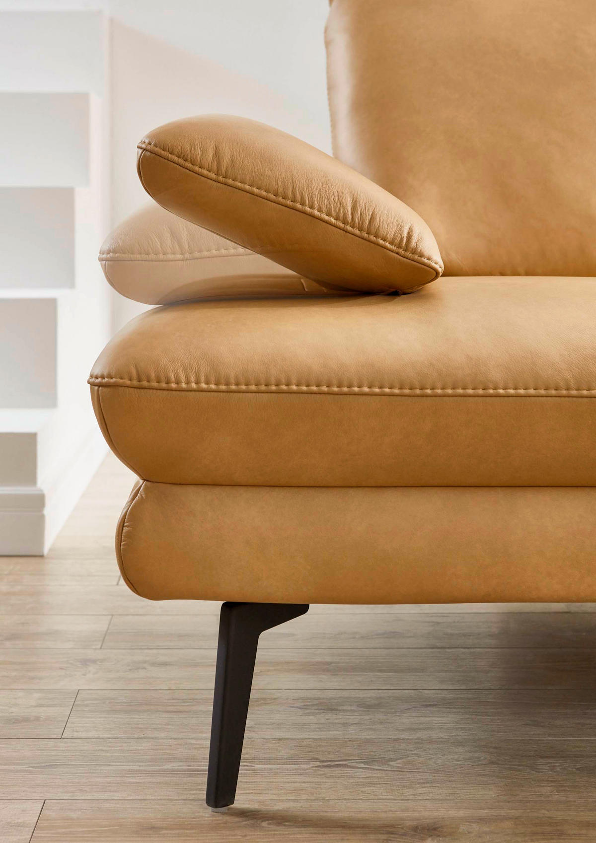 ECKSOFA Honig Echtleder  - Schwarz/Honig, Design, Leder/Metall (180/310cm) - Dieter Knoll