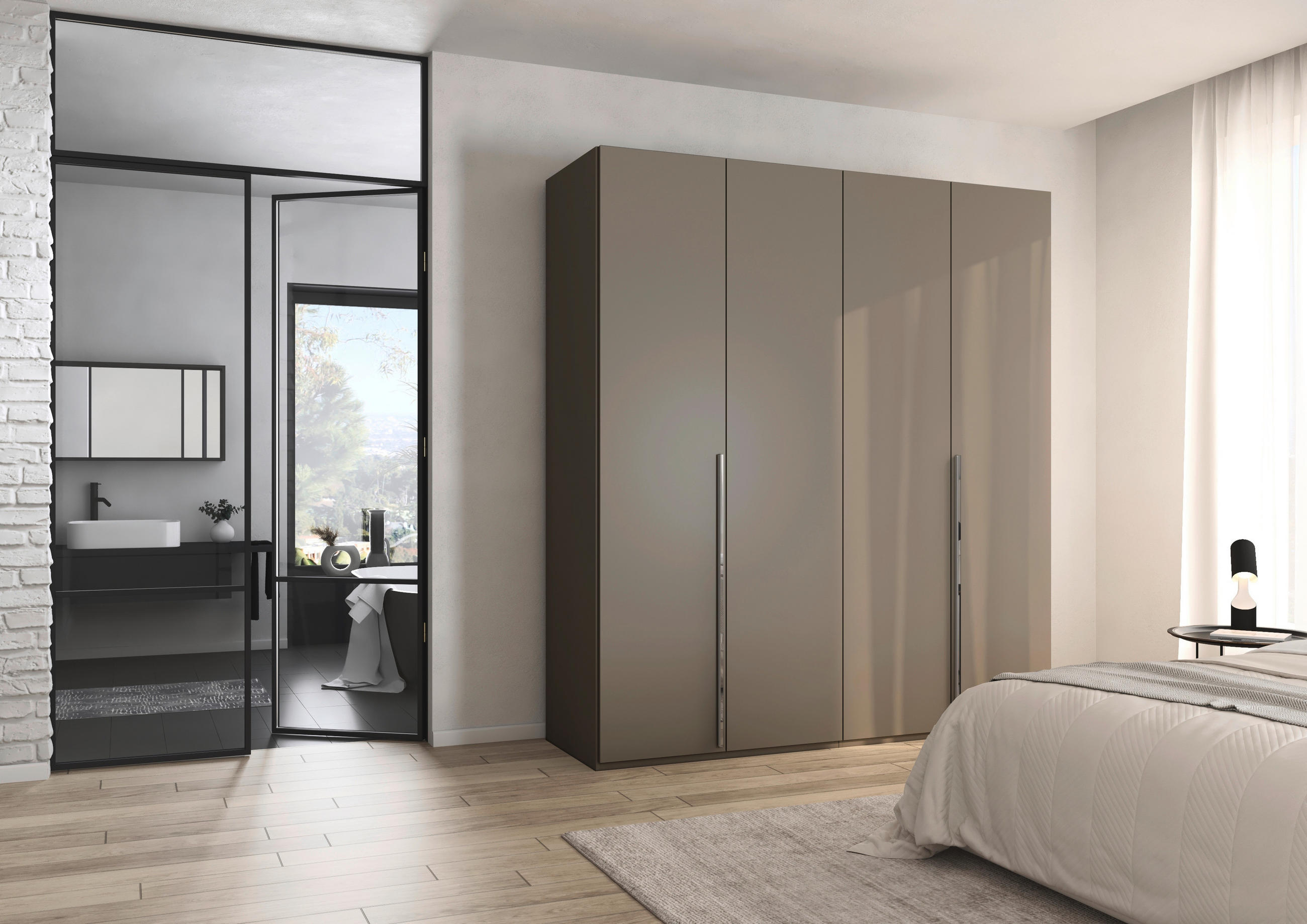 DREHTÜRENSCHRANK 201/223/60 cm 4-türig Fango  - Chromfarben/Fango, Design, Holzwerkstoff/Metall (201/223/60cm) - home24