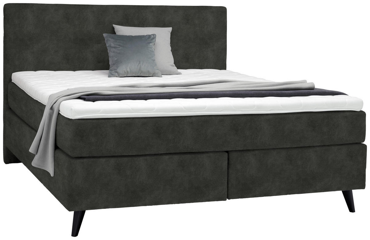 BOXSPRINGBETT 180/200 cm  in Dunkelgrau  - Dunkelgrau/Schwarz, Konventionell, Holz/Textil (180/200cm) - Voleo