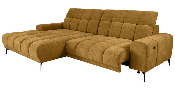ECKSOFA inkl.Funktionen Senfgelb Chenille  - Senfgelb/Schwarz, MODERN, Textil/Metall (195/300cm) - Xora