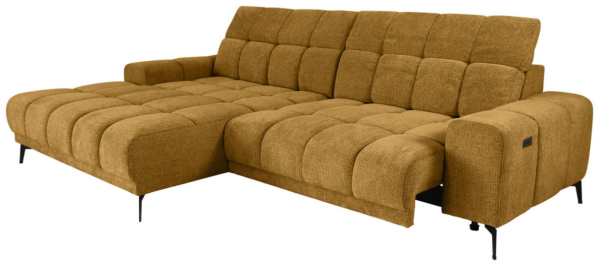 ECKSOFA inkl.Funktionen Senfgelb Chenille  - Senfgelb/Schwarz, MODERN, Textil/Metall (195/300cm) - Xora
