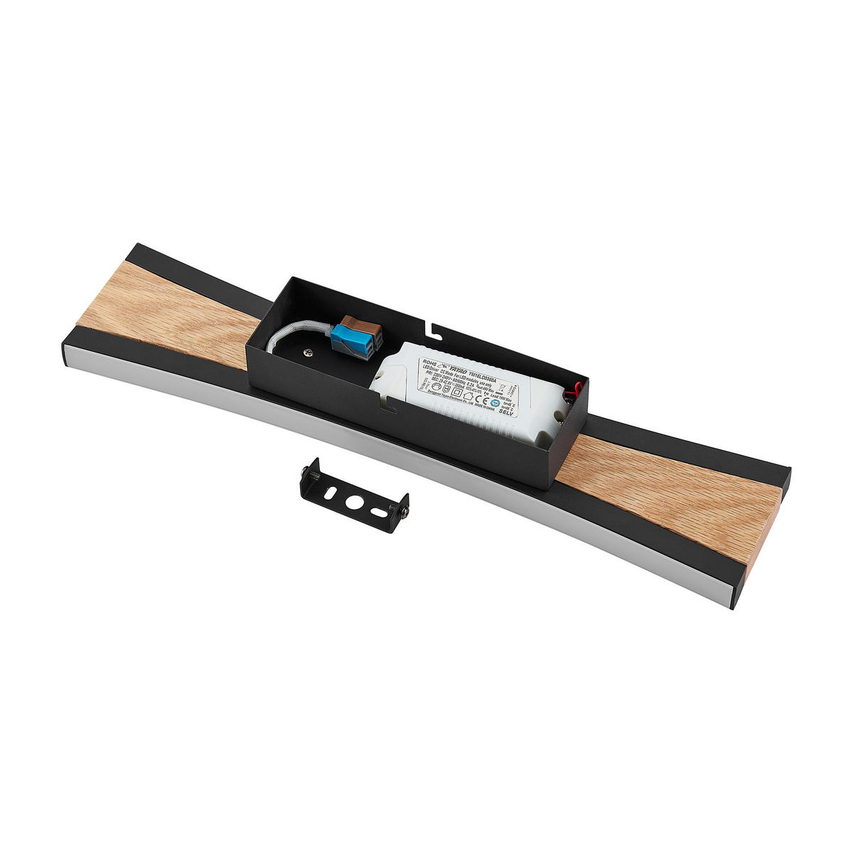 LED-WANDLEUCHTE Ella 40,5/9/5,5 cm   - Eichefarben/Schwarz, Natur, Holz/Kunststoff (40,5/9/5,5cm) - Novel