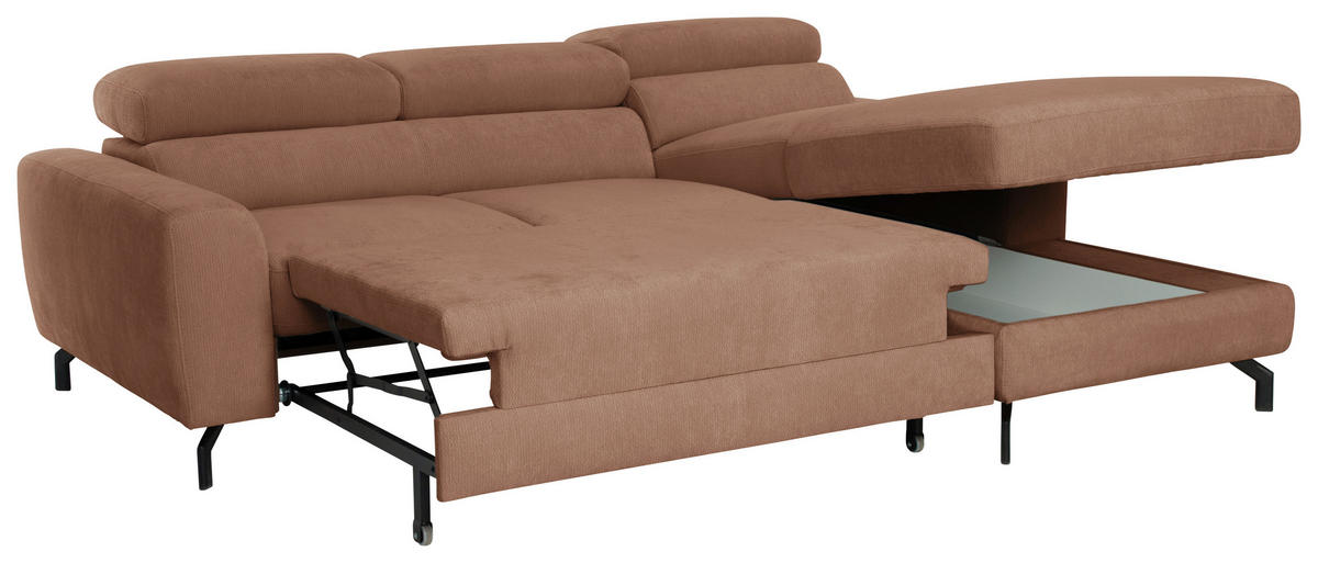 ECKSOFA Chenille Altrosa  - Schwarz/Altrosa, Design, Textil/Metall (226/177cm) - Livetastic