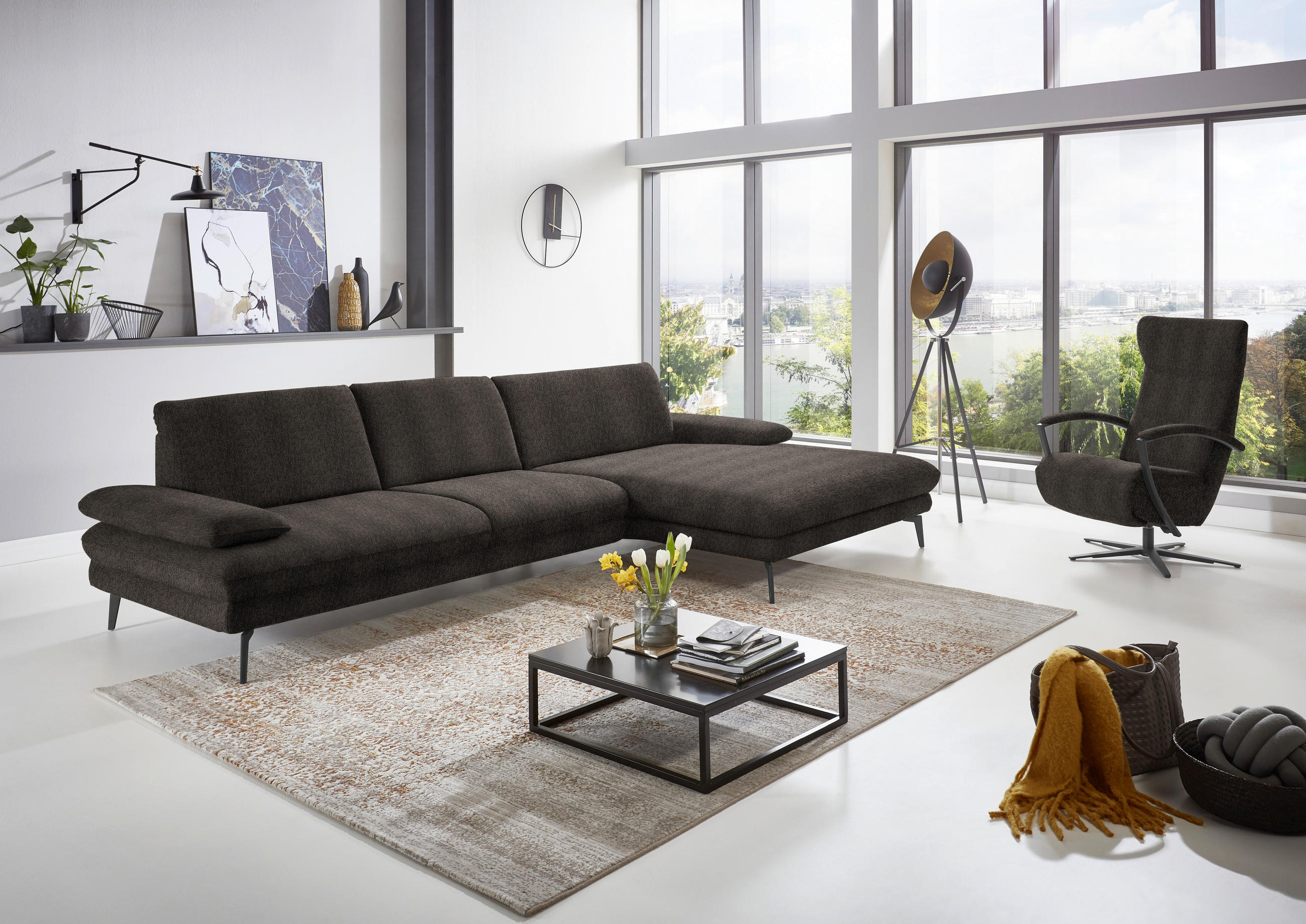 ECKSOFA in Chenille Fango  - Fango/Schwarz, Design, Textil/Metall (310/180cm) - Dieter Knoll