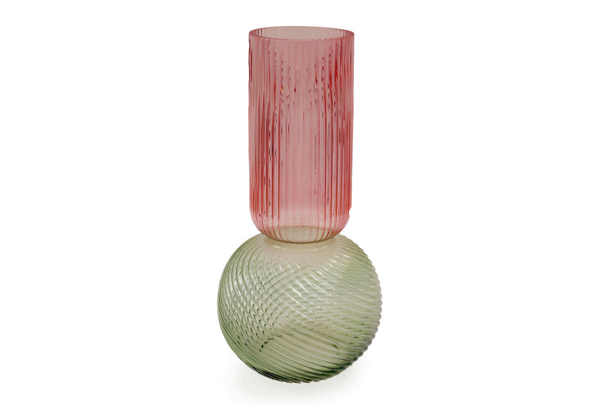 VÁZA, sklo, 40 cm - pink/zelená, Basics, sklo (20/20/40cm)