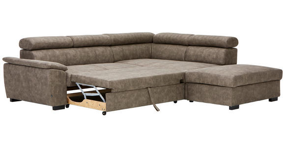 ECKSOFA in Lederlook Taupe  - Taupe/Schwarz, Design, Kunststoff/Textil (263/230cm) - Hom`in