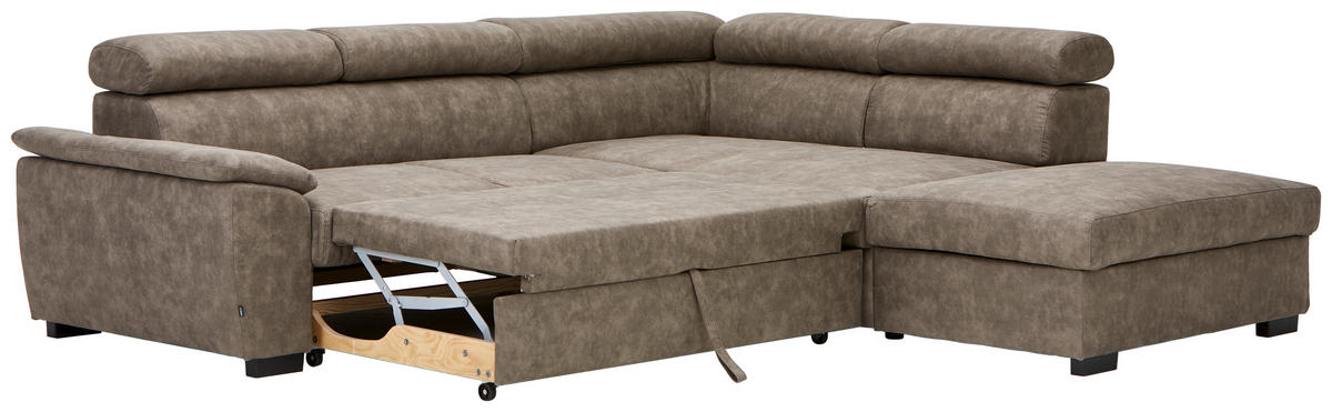 ECKSOFA in Lederlook Taupe  - Taupe/Schwarz, Design, Kunststoff/Textil (263/230cm) - Hom`in