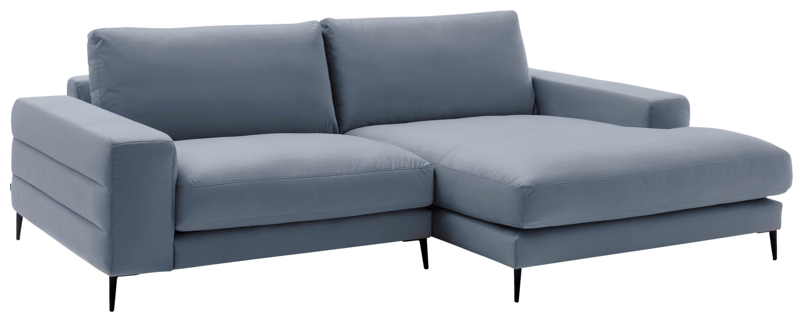 ECKSOFA in Velours Blau  - Blau/Schwarz, Design, Textil/Metall (253/177cm) - Dieter Knoll
