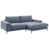 ECKSOFA in Velours Blau  - Blau/Schwarz, Design, Textil/Metall (253/177cm) - Dieter Knoll