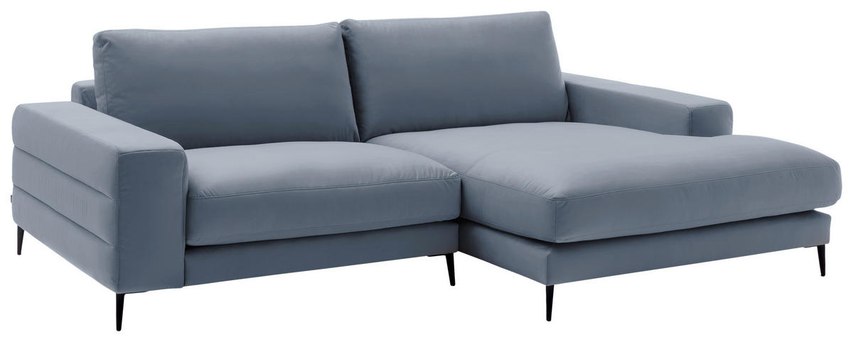 ECKSOFA in Velours Blau  - Blau/Schwarz, Design, Textil/Metall (253/177cm) - Dieter Knoll