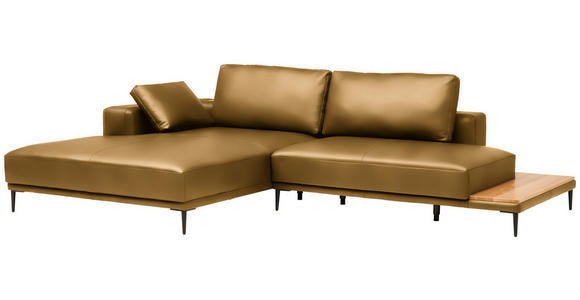 ECKSOFA  in Echtleder Senfgelb  201/304 cm  - Senfgelb/Schwarz, Design, Leder/Metall (201/304cm) - Belluti