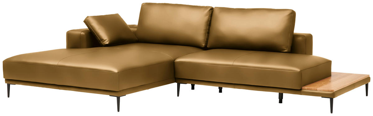 ECKSOFA Echtleder Senfgelb  - Senfgelb/Schwarz, Design, Leder/Metall (201/304cm) - Belluti