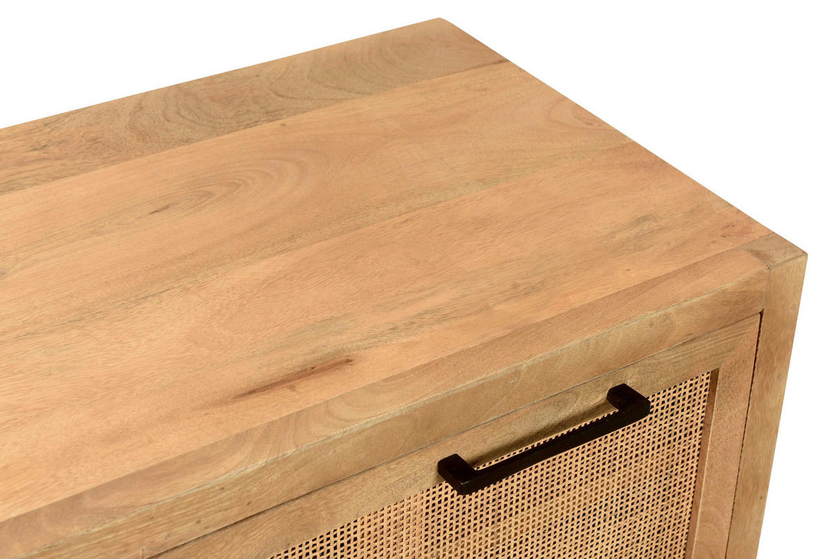 SCHUHSCHRANK Mangoholz, Rattan massiv Naturfarben, Schwarz  - Schwarz/Naturfarben, Design, Holz/Metall (84,5/48/40cm) - MID.YOU