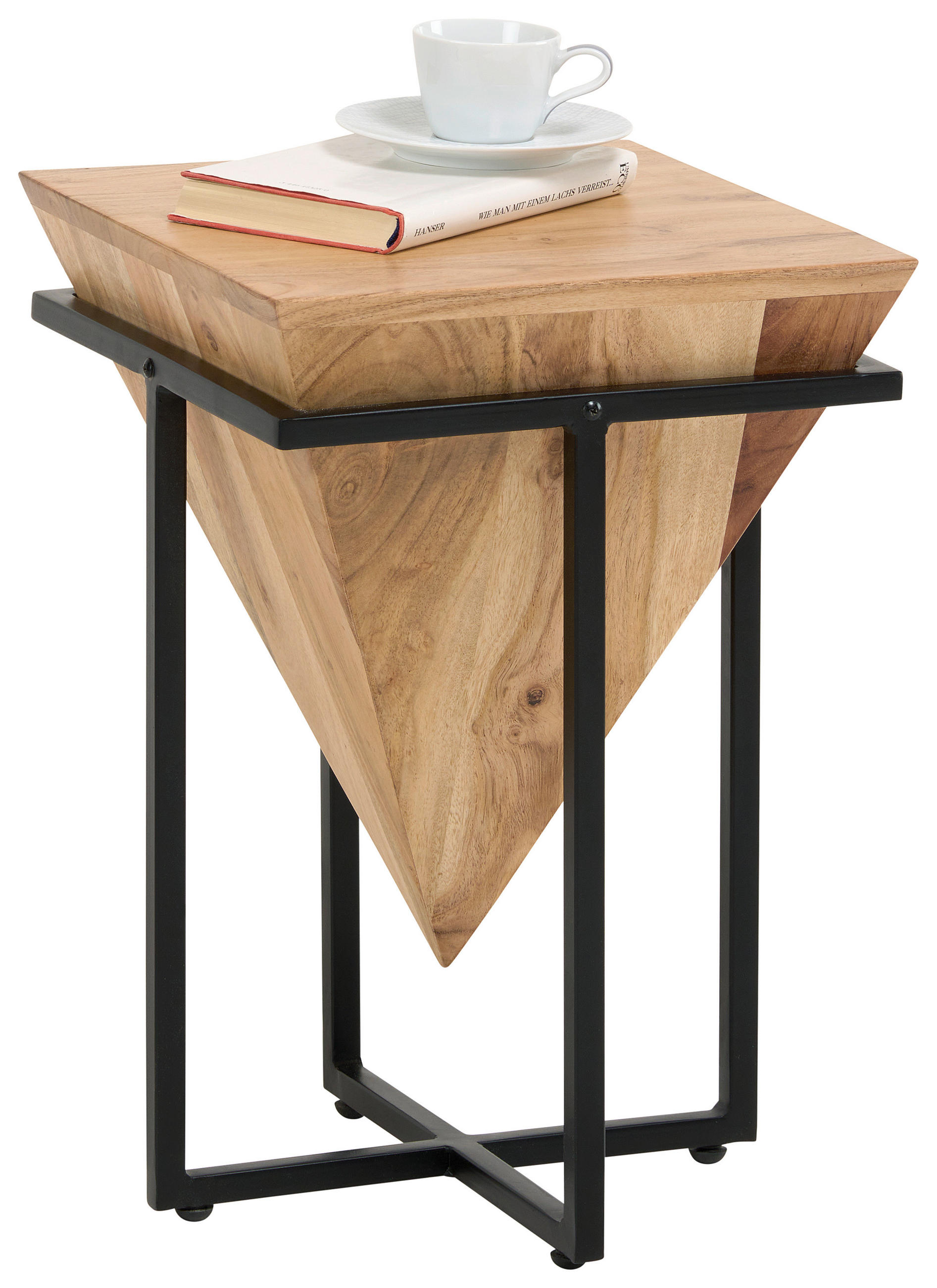 BEISTELLTISCH 31/31/45 cm Akazie massiv Naturfarben, Schwarz, Akaziefarben quadratisch  - Schwarz/Naturfarben, Trend, Holz/Metall (31/31/45cm) - Landscape