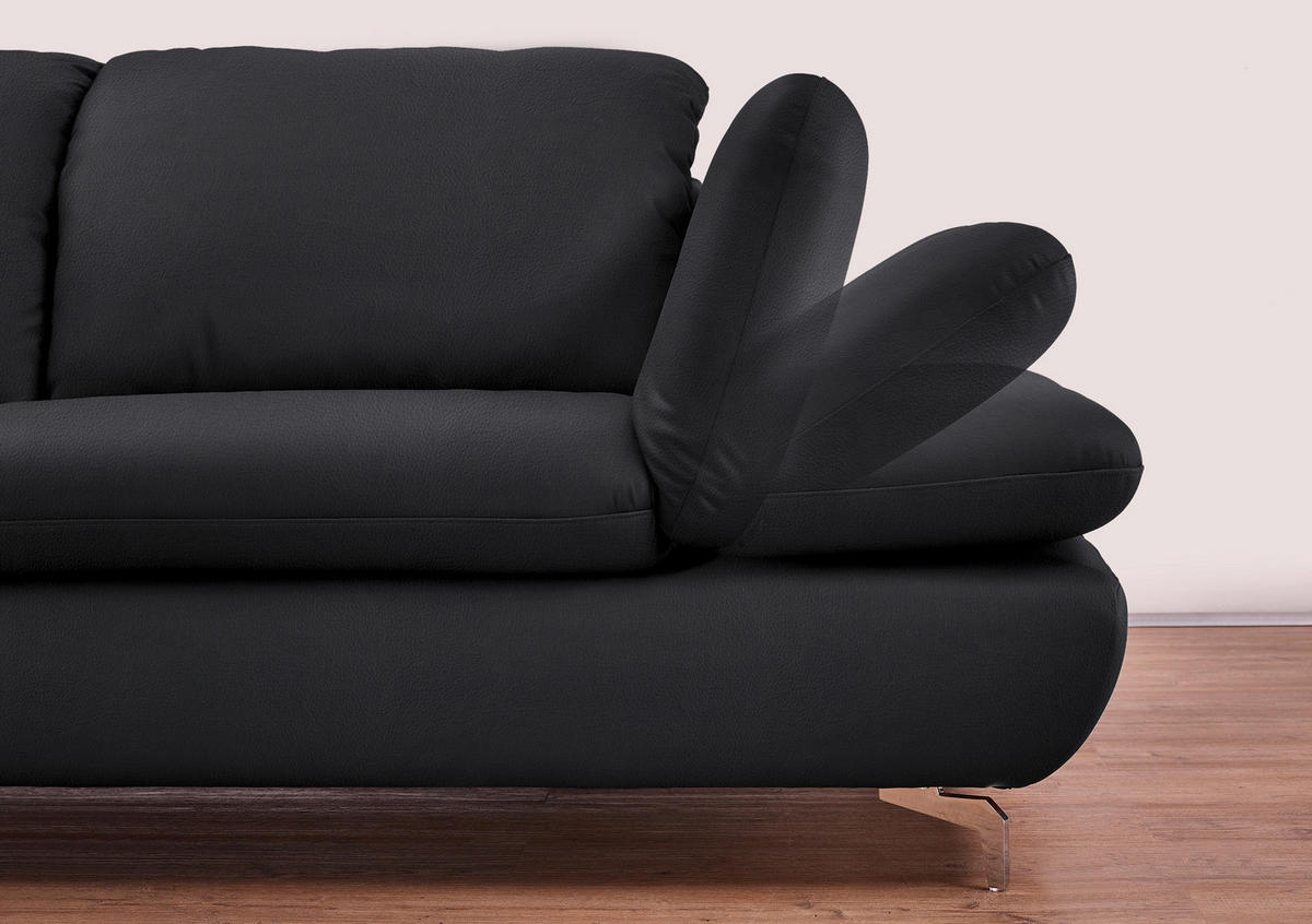 ECKSOFA in Echtleder Schwarz  - Silberfarben/Schwarz, Design, Leder/Metall (315/200cm) - Chilliano