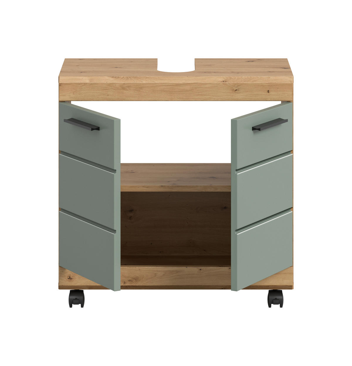 WASCHBECKENUNTERSCHRANK 60/60/34 cm  - Salbeigrün/Schwarz, Trend, Holzwerkstoff/Kunststoff (60/60/34cm) - MID.YOU