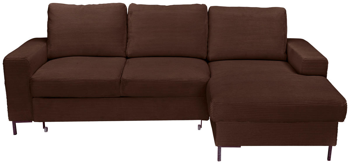 ECKSOFA Dunkelbraun Cord  - Dunkelbraun/Schwarz, KONVENTIONELL, Textil/Metall (240/150cm) - Carryhome