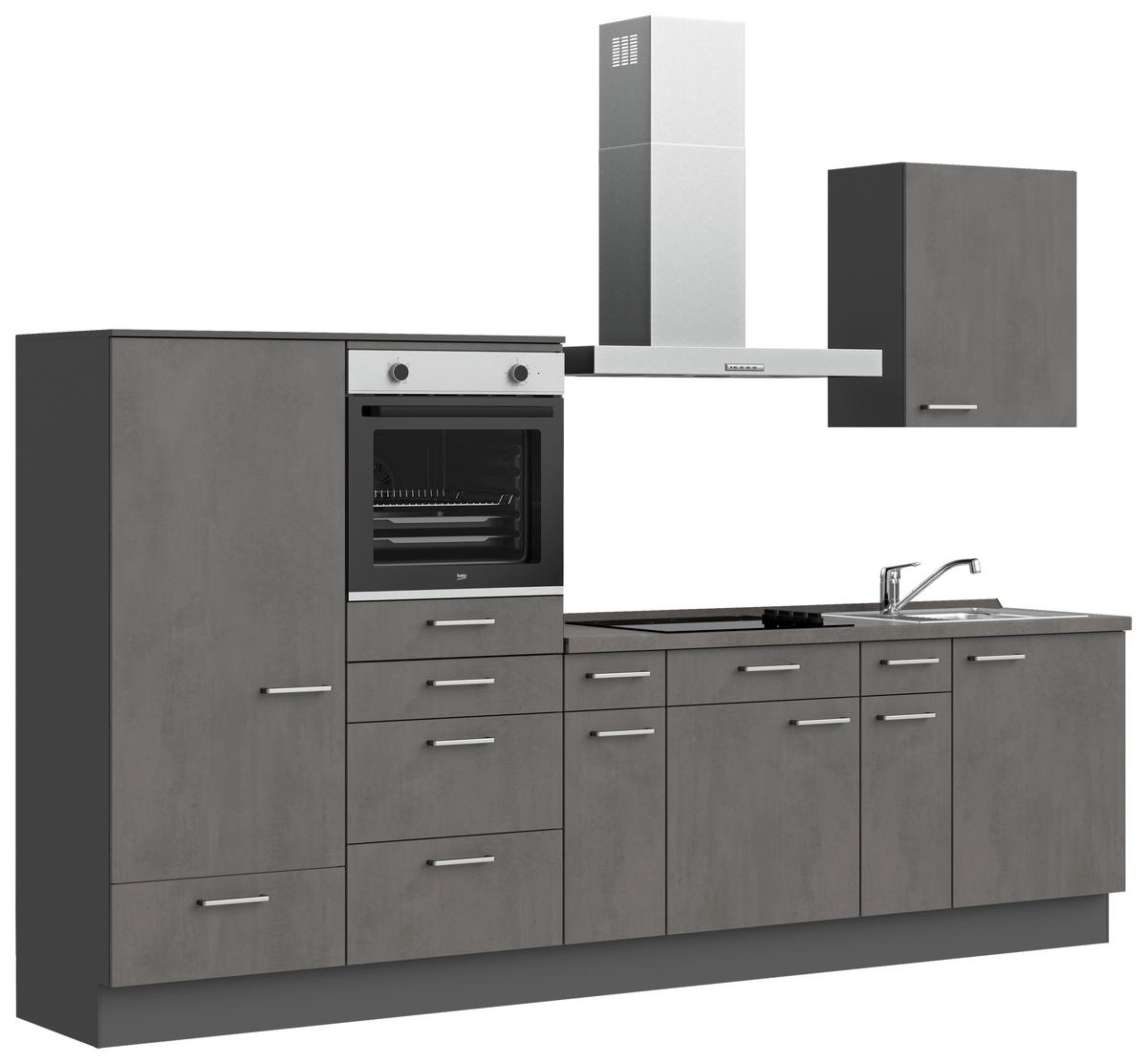 KÜCHENBLOCK Riva 300 cm  in Schieferfarben  - Schieferfarben/Edelstahlfarben, MODERN, Holzwerkstoff/Metall (300cm) - Nobilia