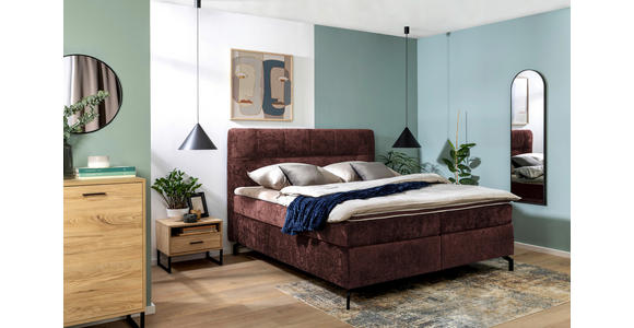 BOXSPRINGBETT 180/200 cm,  in Dunkelrot, Topper, H2 + H2 = mittel  - Schwarz/Dunkelrot, Design, Textil/Metall (180/200cm) - Esposa