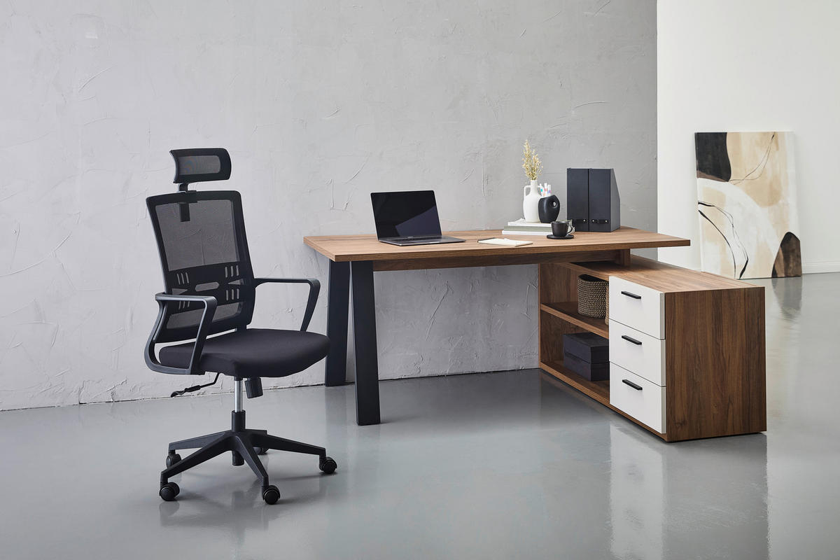 SAROKÍRÓASZTAL  - kasmírszínű/fekete, Design, faalapú anyag/fém (171/143,5/74,7cm) - Stylife