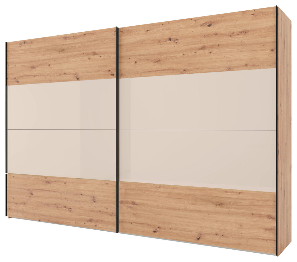 SCHWEBETÜRENSCHRANK 225/222/68 cm 2-türig Eiche Artisan, Elfenbein  - Elfenbein/Schwarz, Design, Glas/Holzwerkstoff (225/222/68cm) - Dieter Knoll