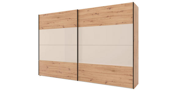 SCHWEBETÜRENSCHRANK 200/222/68 cm 2-türig Eiche Artisan, Elfenbein  - Elfenbein/Schwarz, Design, Glas/Holzwerkstoff (200/222/68cm) - Dieter Knoll