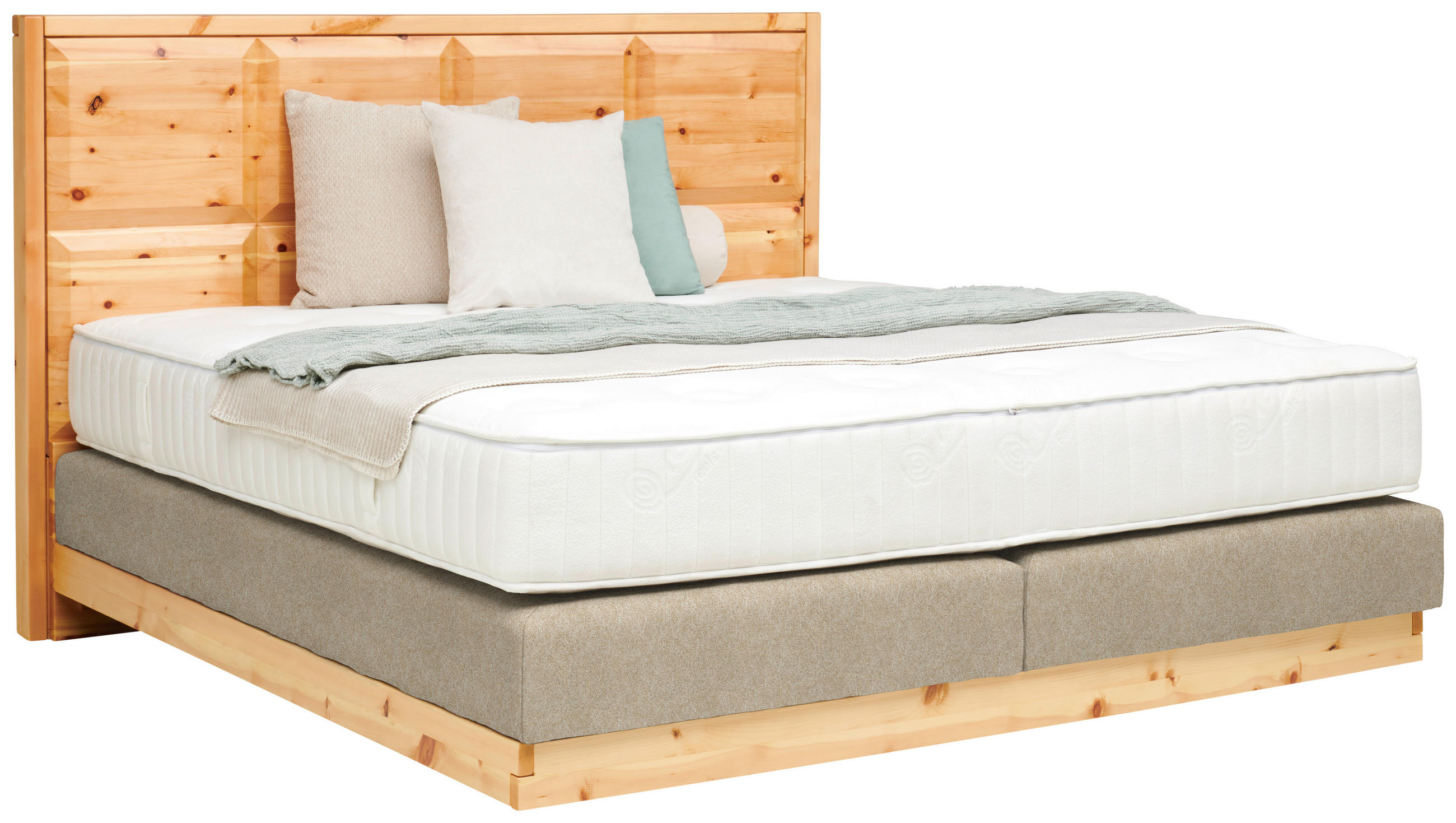 BOXSPRINGBETT 160/200 cm,  in Zirbelkieferfarben, Beige, Matratze, Topper, H4 + H4 = sehr fest  - Zirbelkieferfarben/Beige, Natur, Holz/Textil (160/200cm) - Valnatura