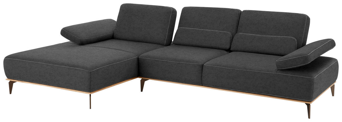 ECKSOFA in Mikrofaser Dunkelgrau  - Dunkelgrau/Beige, Design, Textil/Metall (176/298cm) - Valnatura