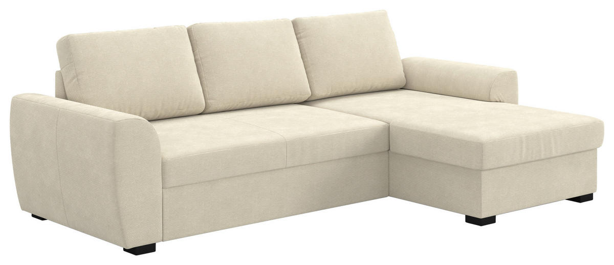 ECKSOFA Beige Cord Zierkissen, Bettkasten  - Beige/Schwarz, Trend, Kunststoff/Textil (253/154cm) - MID.YOU