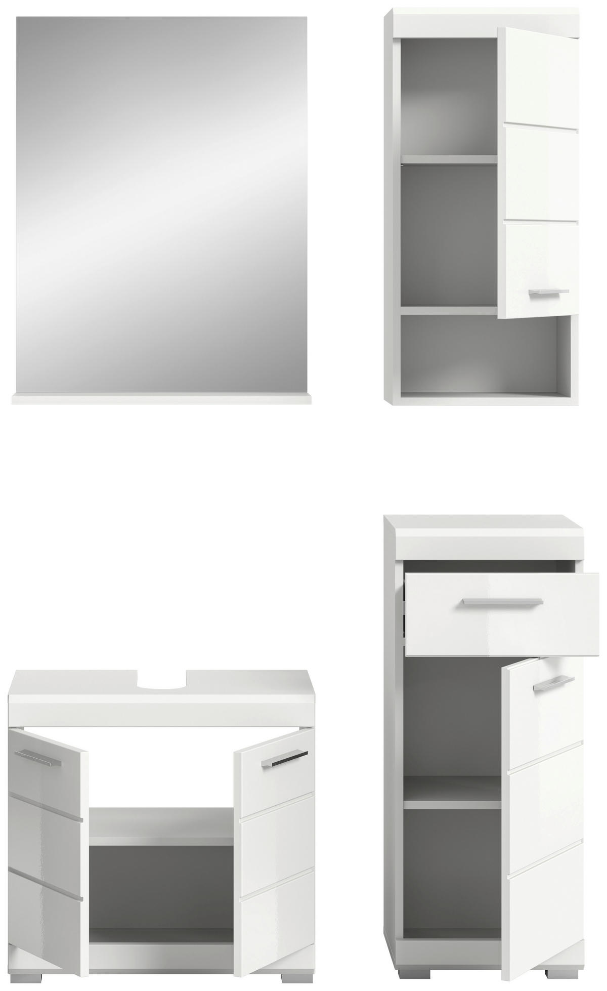 BADEZIMMER 4-teilig  in 97 cm  - Weiß Hochglanz/Silberfarben, MODERN, Glas/Holzwerkstoff (97cm) - MID.YOU