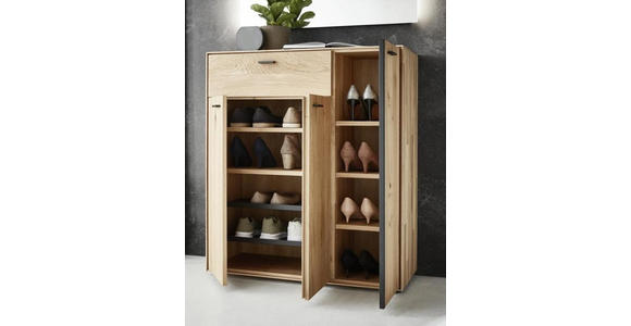 SCHUHSCHRANK Wildeiche massiv Eichefarben, Dunkelgrau - Dunkelgrau/Eichefarben, Natur, Holz/Metall (91,9/103,9/37cm) - Valnatura