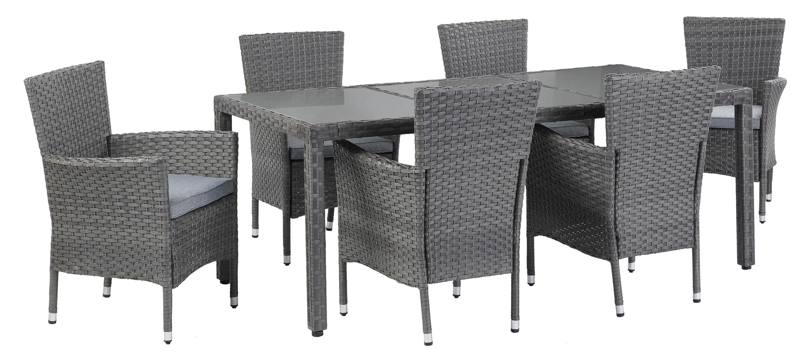 GARTENGARNITUR beschichtet Stahl  - Braun/Grau, MODERN, Glas/Kunststoff - Ambia Garden