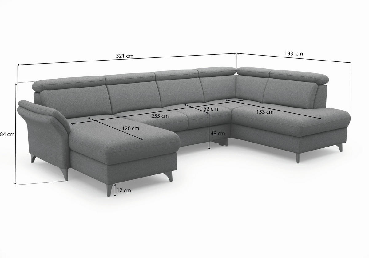 WOHNLANDSCHAFT GLENDALE E Silberfarben Flachgewebe  - Eichefarben/Silberfarben, KONVENTIONELL, Holz/Textil (166/321/193cm) - Sit & More