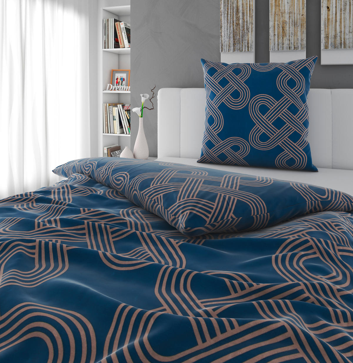BETTWÄSCHE TIJN Satin 135/200 cm  - Sandfarben/Blau, Design, Textil (135/200cm) - Novel