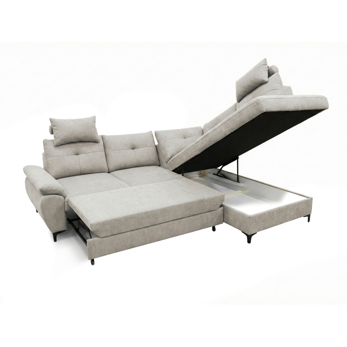 ECKSOFA SOLEI Grau Chenille Zierkissen, Bettkasten, Kopfstütze  - Schwarz/Grau, Design, Kunststoff/Textil (265/203cm) - MID.YOU
