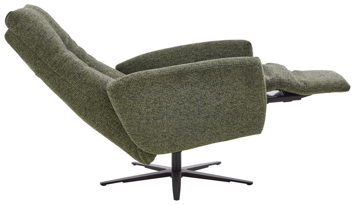 RELAXSESSEL Chenille Relaxfunktion, Kopfteilverstellung, Rücken echt    - Schwarz/Grün, KONVENTIONELL, Textil/Metall (78/111/86cm) - Valdera